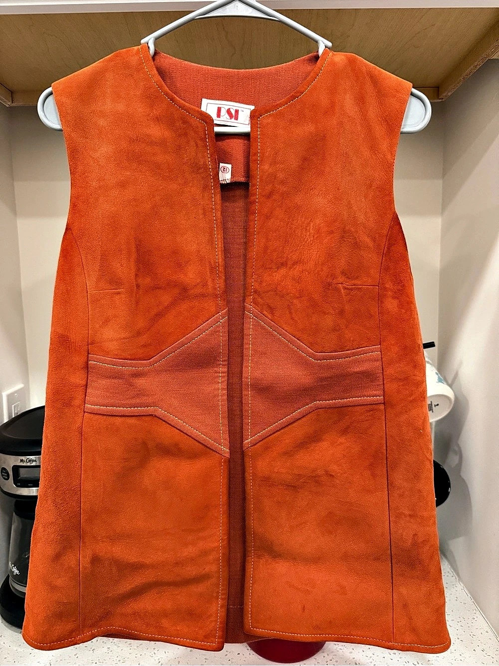 Vintage 1970’s-PSI-Women's size 12- Orange Faux Suede Vest